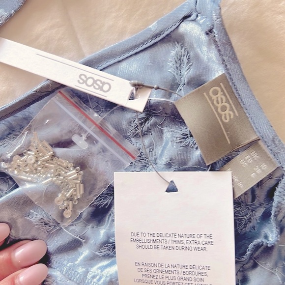 NWT ASOS Design Embellished Jacquard Blue Maxi Gown - Picture 10 of 11